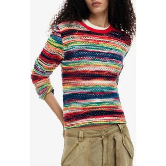 Desigual Multicolor Stripe Sweater in Pink at Nordstrom, Size Large