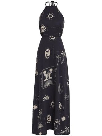 Osklen Maxi-jurk met halternek - Blauw