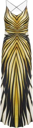 Roberto Cavalli Gouden Print Zijden Jurk Made in Italy - Dames - Avondkleed - Veelkleurig - XL - Kleedjes