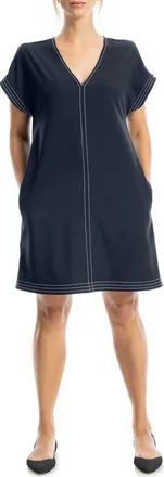 Max Studio V-Neck Contrast Stitch Dress in Dark Navy at Nordstrom Rack, Size X-Large