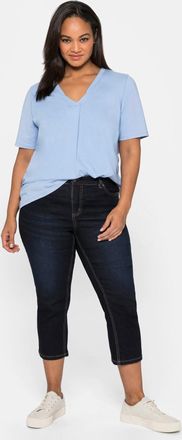 Sheego 7/8-Jeans SHEEGO, Damen, Gr. 40, Normalgr&ouml;ssen, blau (blau schwarz denim), 81% Baumwolle, 17% Polyester, 2% Elasthan, unifarben, 7/8-L&auml;nge, Jeans 7/8-
