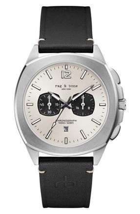 Rag & Bone Bleeker Chronograph Leather Strap Watch, 42mm in Black at Nordstrom