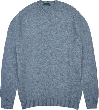 Zanone Rondgebreide trui - Heren - Ronde hals truien - Blauw - 2XL - Wol - Truien & Vesten