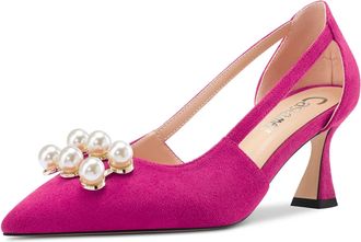 Castamere Women Stiletto Mid Heel Pointed Toe Two-Piece Slip-on Pumps Court Shoe Dress 6.5 CM Heels Magenta Peach Red A 9 UK