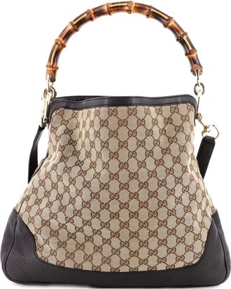 Gucci Diana Bamboo GG canvas medium tas - Bruin