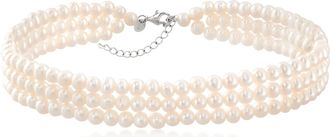 Ross-Simons 5-6mm Cultured Pearl 3-Row Choker Necklace in Sterling Silver