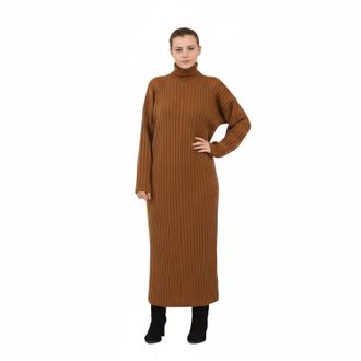 Generic Ladies Knitted Maxi Dress Long Sleeve High Funnel Neck Pullover Jumper - Womens Winter Warm Ribbed Long Dress, Soft Stretchy One Size Fit (UK 8-16) (U
