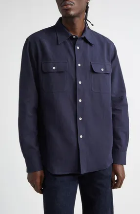 De Bonne Facture Artist Cotton & Hemp Button-Up Shirt in Navy at Nordstrom, Size X-Large