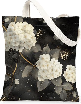 Generic Spring Japanese Hydrangea Canvas Tote Bag for Shopping 13x15, Asia Chinese Japan Flower Reusable Grocery Print Bag for Women Men, Cool Floral Aestheti