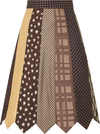 Moschino Rokken, Dames, Bruin, L, Polyester, Patchwork Midi Rok