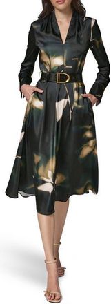 DKNY Belted Long Sleeve Dress in Oliv Brine at Nordstrom, Size 16
