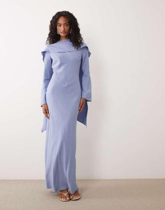 Asos Vestito lungo azzurro con foulard a mantella-Blu