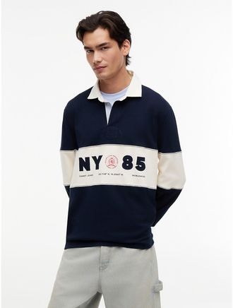 Tommy Hilfiger Mens Tommy Jeans NY 85 Logo Rugby Polo - Navy - XL