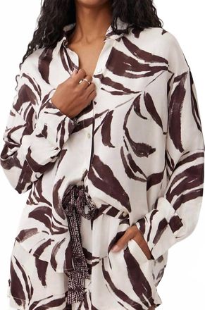 Bella Dahl Contrast Oversized Button Down Shirt In Moroccan Palm Print