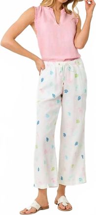 Lilly Pulitzer Brawley Linen Crop Pant In Multi Beach Treasure Embroidery
