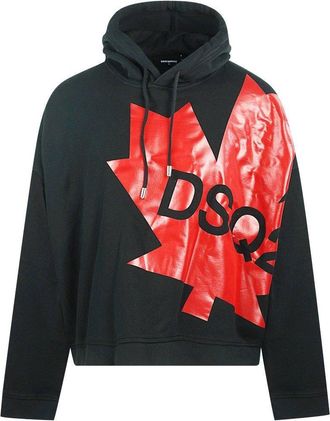 Dsquared2 Large Maple Leaf Logo Oversize Black Hoodie