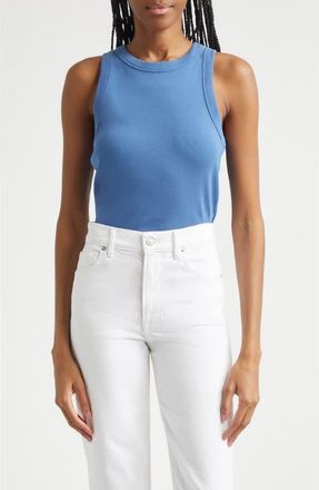 Veronica Beard Jordyn Rib Stretch Cotton Crop Tank in Blue Coast at Nordstrom, Size X-Small