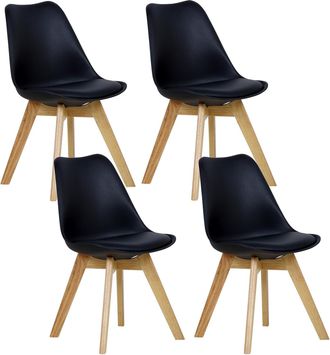 Woltu Woltu Sedia Da Pranzo Ecopelle Con Schienale Seduta Imbottita Gambe Di Legno Set Di 4 Sedie Da Pranzo Nero