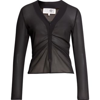 Maison Margiela Gathered Sheer Chiffon Zip Top in Black at Nordstrom, Size 4 Us