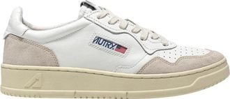 Autry Medalist Low White Leather and Beige Suede Sneakers