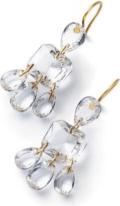 Baccarat Mhdt Boucles Doreilles Fils Chandelier Or Jaune Cristal Clair