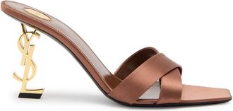 Saint Laurent Opyum 85 Logo Satin Mules - Tan - 40 (IT40 / UK7)