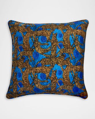Hunt Slonem Ocelots & Blue Pearls Decorative Pillow, 22 Square