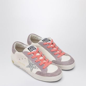 Golden Goose White Leather And Lilac Suede Super Star Sneakers