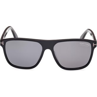 Tom Ford Frances 58mm Polarized Square Sunglasses in Shiny Black Grey/smoke at Nordstrom