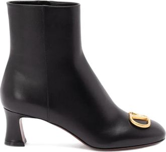 Valentino Garavani 60mm Logo-plaque Leren Laarzen - Dames - Laarzen met Hak - Zwart - 38 1/2 EU - Leer - Schoenen