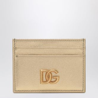 Dolce & Gabbana Laminated calfskin DG logo card holder in gold