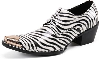 Generic Mens Western Chunky Heel Leather Dress Oxford Shoes Fashion Metal Tip Lace Up Low Top Business Formal Wedding Party Derby Shoes for Male (White,11.5)