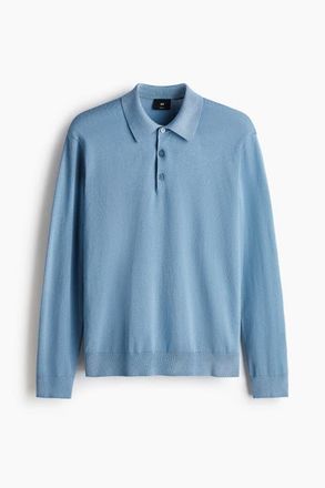H&M Regular Fit Fine-knit Polo Shirt in Blue at Nordstrom, Size Xx-Large