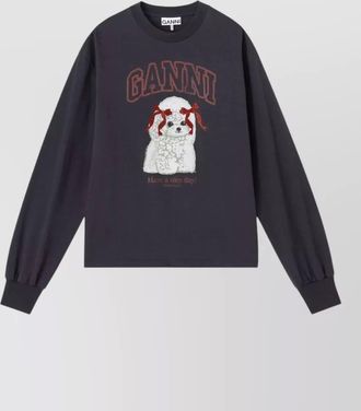 Ganni organic cotton crew neck graphic sweater