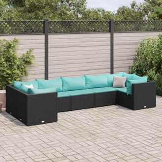 vidaXL Set De Muebles De Jard&iacute;n Y Cojines 7 Pzas Rat&aacute;n Sint&eacute;tico Negro Vidaxl