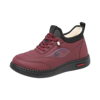 Generic Women Winter Faux Fur Lined Trainers Warm Sneakers Walking Ankle Boots Low Top Fleece Thermal Snow Shoes Wide Fit Outdoor Sports Running Shoes (Red, 8