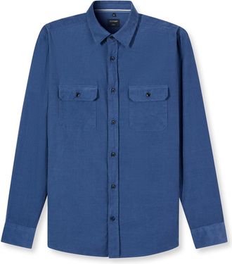 Olymp Mens Long-Sleeved Casual Shirt, Fine Corduroy, 059 Casual 22.01 Kent Collar, Blue 15, L