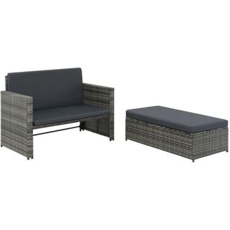 vidaXL Vidaxl - Set Divani da Giardino 2 pz con Cuscini in Polyrattan Grigio