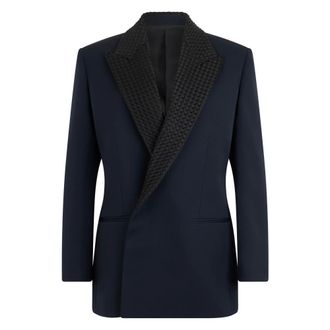 Bottega Veneta Single Breasted Jacket with Intrecciato Motif - female - Bottega Veneta - Blazers - Blue - XS - Jackets