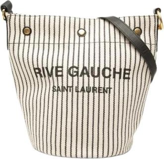 Saint Laurent Pre-owned Canvas Bucket Bag - Dames - Vintage Tas - Beige - ONE Size - Leer - Vintage