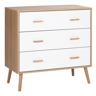 HOMCOM Chest of Drawers with 3 Drawers - Bedroom Cabinet - Storage Organizer for Living Room - White and Natural | TJ Hughes