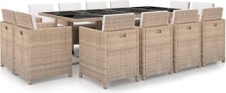 vidaXL Set Comedor De Jard&iacute;n 13 Piezas Y Cojines Rat&aacute;n Sint&eacute;tico Beige Vidaxl