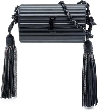 Saint Laurent Pre-owned Saint Laurent Ribbed Acrylic Lambskin Fringe Monogram Monochrome Opium Box Bag Ladies D4VL7QFL39FQXF2P