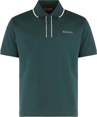 Gucci Polo Shirts, male, Green, Size: M Piqu&eacute; Polo Shirt with Embroidery