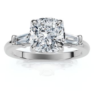 Pompeii3 1 1/4ct Cushion & Baguette Diamond Engagement Ring 14k Gold/Platinum Lab Grown