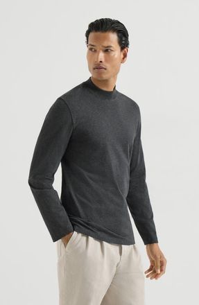 Brunello Cucinelli Cotton jersey long sleeve mock neck T-shirt in Anthracite at Nordstrom, Size Xxx-Large