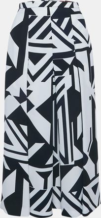 Max Mara Navy Blue Printed Crepe Pleated Midi Skirt