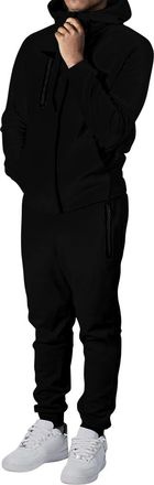 Generic Hoodie And Joggers Set Men | Mens Hooded Tracksuit Set Sweatsuit Ribbed Cuff Warm-Up Suit Front Pockets Running Set Zip-Up Hoodie Set Gym Tracksuit Hi