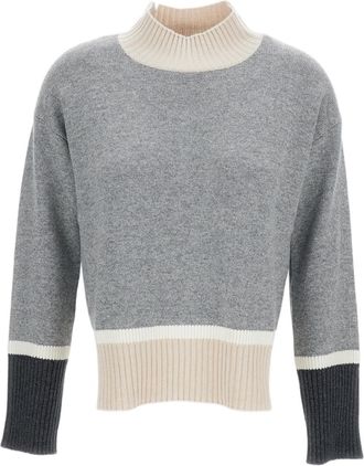 Lorena Antoniazzi Cropped Grey Sweater With Beige Ribbed Trims