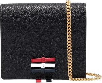 Thom Browne Womens 3-bow Card Holder W/ Chain Strap In Pebble Grain Leather - L12 H13 W3 - Black - One Size